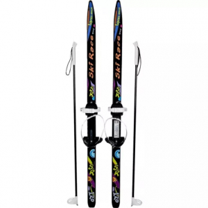 Лыжи подростковые Ski Race с палками стеклопластик, унив.крепление, (120/95)