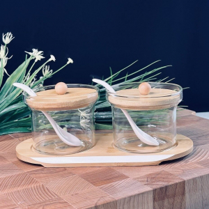 160-281 Набор для специй 2пр. с ложками на подставкев под.уп.(х24)Стекло, бамбук