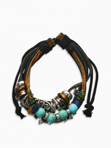 Браслет кожа «Сова» и ряд бусин, чёрный, d=9 см