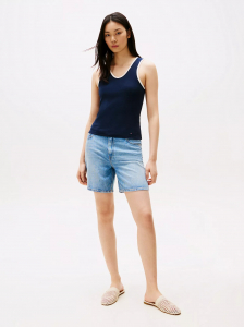 Mid-Rise Straight Fit Denim Short