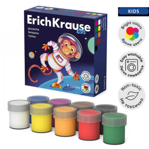 Гуашь 9 цветов ? 20 мл ErichKrause Kids Space Animals, в картонной коробке