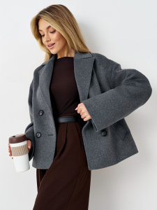 Пальто женское демисезонное 27332 (серый ворсовый)