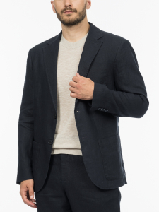 Однобортный пиджак с накладными карманами изо льна