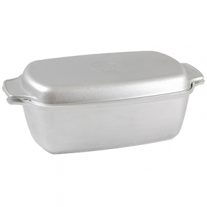 Гусятница алюминиевая 4,5л, 39х22х14,5см, литая, металлическая жаропрочная крышка-противень (Россия)