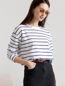 Лонгслив в полоску из премиального хлопка с эластаном