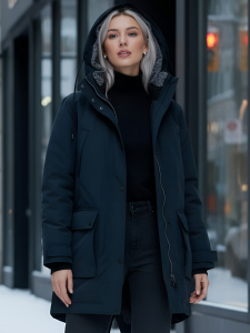 Парка женская зимняя MTFORCE c капюшоном темно-синего цвета 2329TS
