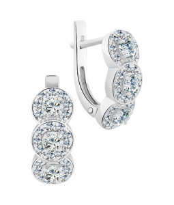 Серьги с фианитом родированные серебро 925*