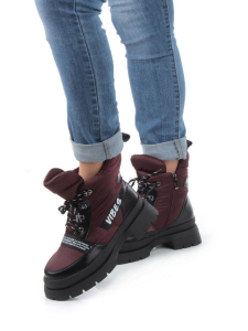 02-FAS21-2Z VINOUS/BLACK Дутики женские (искусственная кожа, плащевая ткань, шерсть)