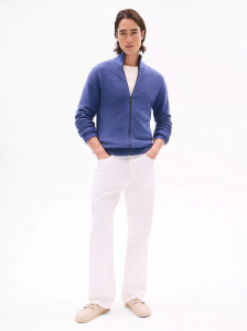 Textured Stitch Zip Mockneck Cardigan