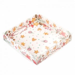 Коробка для печенья 15*15*3 см с прозрачной крышкой 