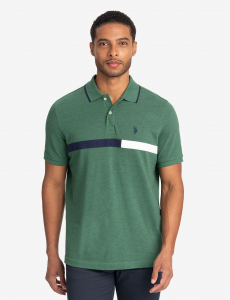 COLOR BLOCK CHEST STRIPE PIQUE POLO SHIRT