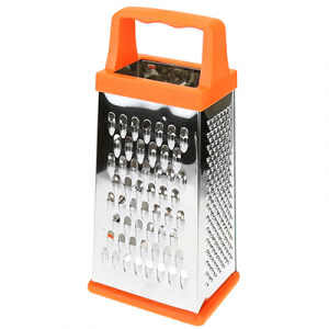 Терка из нержавеющей стали четырехгранная пластмассовая ручка 23см, основание 10х8см, съемная силиконовая подставка, цвета микс (Китай)