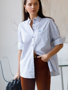Блузка свободного силуэта в полоску из эластичного хлопка