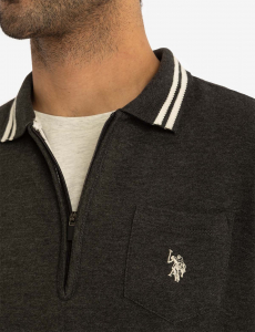 1/4 ZIP CHEST POCKET FRENCH TERRY LONG SLEEVE TOP