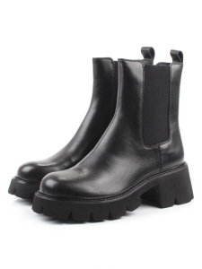 01-BE22B-4A BLACK Ботинки демисезонные женские (натуральная кожа, байка)
