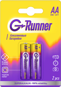 Батарейки алкалиновые «G-runner» AA/LR6, 1,5 V, в блистере 2 батарейки, (упаковка 12шт.)