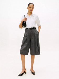 Pleated Pinstripe Wide-Leg Culotte