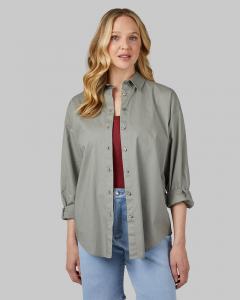 WOMEN'S OVERSIZED COTTON LONG SLEEVE BUTTON-UP
