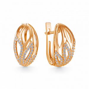 Серьги с фианитом позолоченные серебро 925*