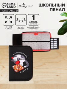 Пенал 1 секция 140 х 210 х 40 мм, откидной карман и косметичка, тканевый, Calligrata TOP Content 