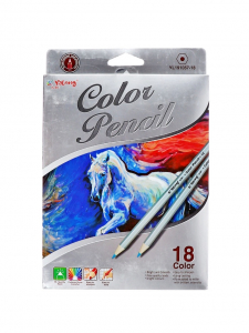 УЦЕНКА Карандаши 18 цветов, в картонной коробке, шестигранные, корпус серебро, деревянные, Лошадь