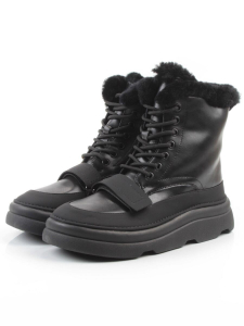 04-PAJ76-1Z BLACK Ботинки зимние женские (натуральная кожа, натуральный мех, 100% шерсть)