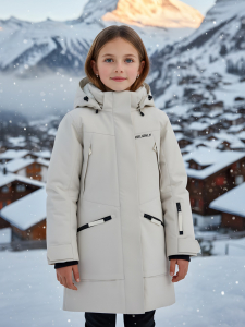 Парка зимняя подростковая для девочки с капюшоном бежевого цвета 9538B