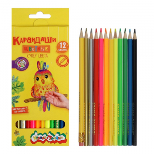 Карандаши цветные 12 цветов «Каляка-Маляка. СУПЕР ЦВЕТА», неоновые, шестигранные, деревянный корпус