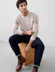 Merino Wool Textured Striped Sweater