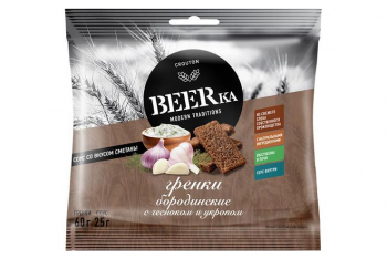 «Beerka», сухарики со вкусом чеснока с укропом и сметанным соусом «Calve», 85 г