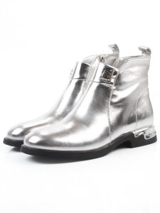 01-B48B-87C GREY/SILVER Ботинки демисезонные женские (натуральная кожа, байка)