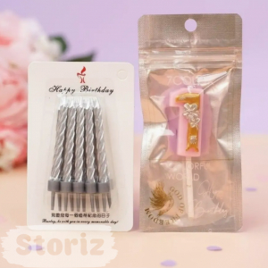 Комплект свечей цифра -1-(Patterned Pink) + 1 упаковка серебристые 10 шт.