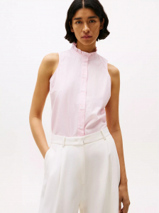 Stripe Ruffle-Collar Sleeveless Shirt