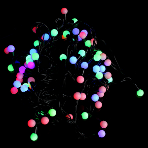 Гирлянда мультишарики d=1.2 см 70 LED 8 м чёрный провод цветная