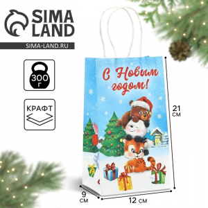 Пакет подарочный новогодний крафтовый «Новый год», 12?9?21 см