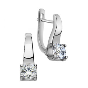 Серьги с фианитом родированные серебро 925*