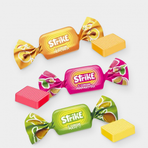 «Strike», жевательная конфета со вкусами манго, маракуйи и персика, 1 кг
