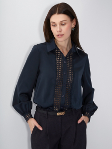 Блузка с кружевом OD-808-4 темно-синий