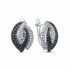 Серьги с фианитом родированные серебро 925*