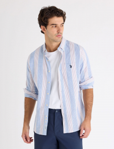 LONG SLEEVE VERTICAL STRIPE SLUB POPLIN SHIRT