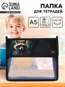 Папка для тетрадей, А5, пластиковая, 23?19?5 см «Енот»