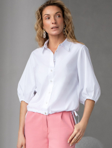 Укороченная блузка с рукавами буфами и с кулиской по низу из эластичного хлопка