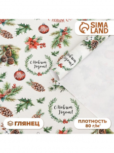 Бумага упаковочная новогодняя «Шишки», глянец, 80 г/м?, 70?100 см