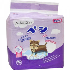 Neki Zoo Пеленки для домашних животных, гигиенические, впитывающие, одноразовые, 60х90 см, 26 шт