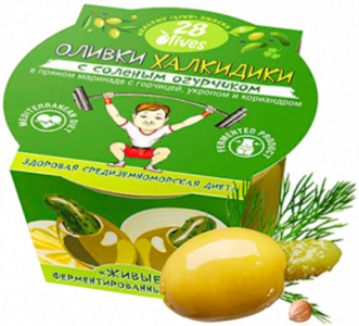 Оливки Халкидики с соленым огурчиком в пряном маринаде с горчицей, укропом и кориандром