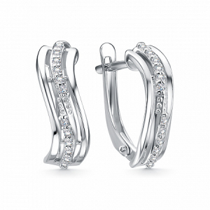 Серьги с фианитом родированные серебро 925*