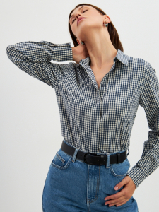 Блузка классик с контраст.стойкой OD-737-17 синяя клетка