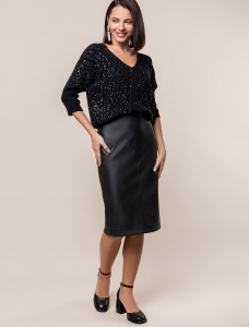 Юбка карандаш из эластичной эко-кожи