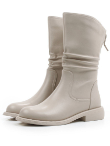 02-FI774-2 LT. BEIGE Полусапоги демисезонные женские (натуральная кожа, байка)