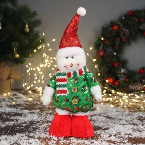 Игрушка мягкая «Снеговик в сияющем костюме» 34?17 см, красно-зелёный
